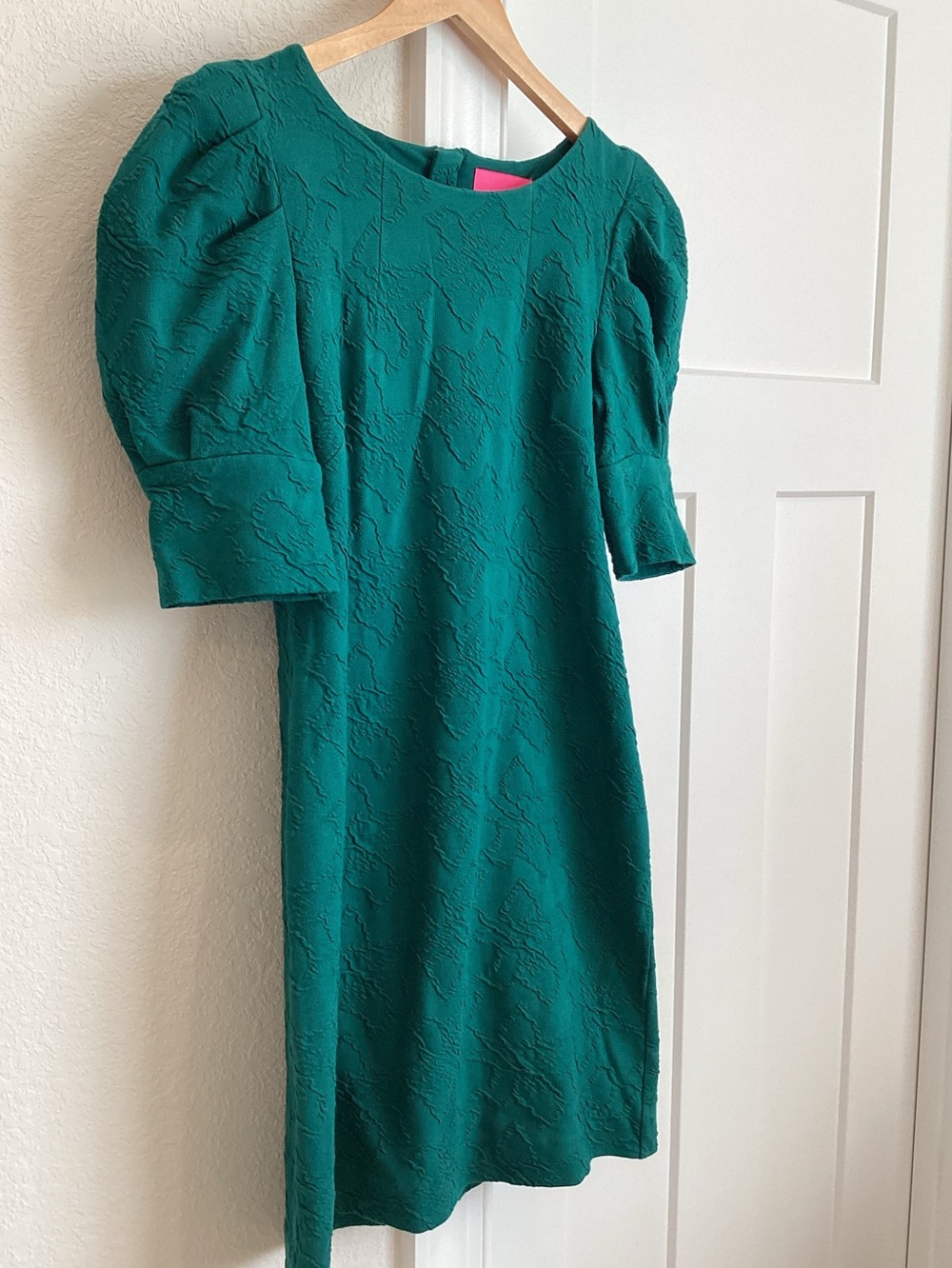 Lilly Pulitzer Knowles Textured Elbow Puff-Sleeve Dress Green Jacquard Small
